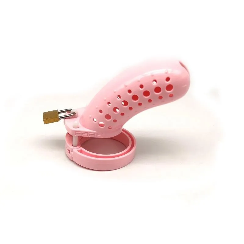 1598AR      Sissy Stockade Pink Cage Male Chastity Device