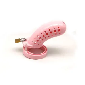 1598AR      Sissy Stockade Pink Cage Male Chastity Device