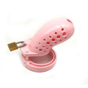 1637AR      Little Sissy Stockade Pink Cage Male Chastity Device