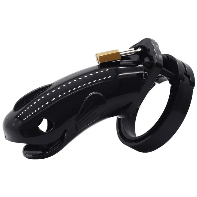1654AR      Erotic Tease Locking Black Cock Caging Device - LAST CHANCE - Final Closeout!