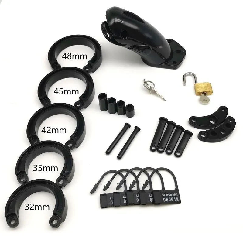 1654AR      Erotic Tease Locking Black Cock Caging Device - LAST CHANCE - Final Closeout!