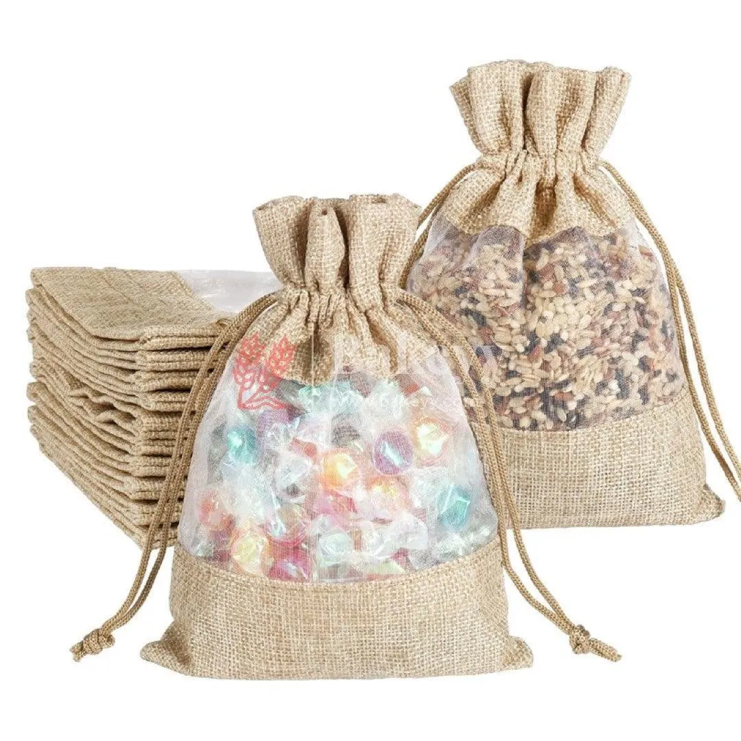 16x20 CM | Natural Jute | Jute Potli Window Bag | Gift Return Gifts Bags | Drawstring Bags