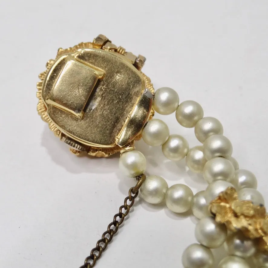 18K Gold Plated Pearl Hidden Watch Bracelet