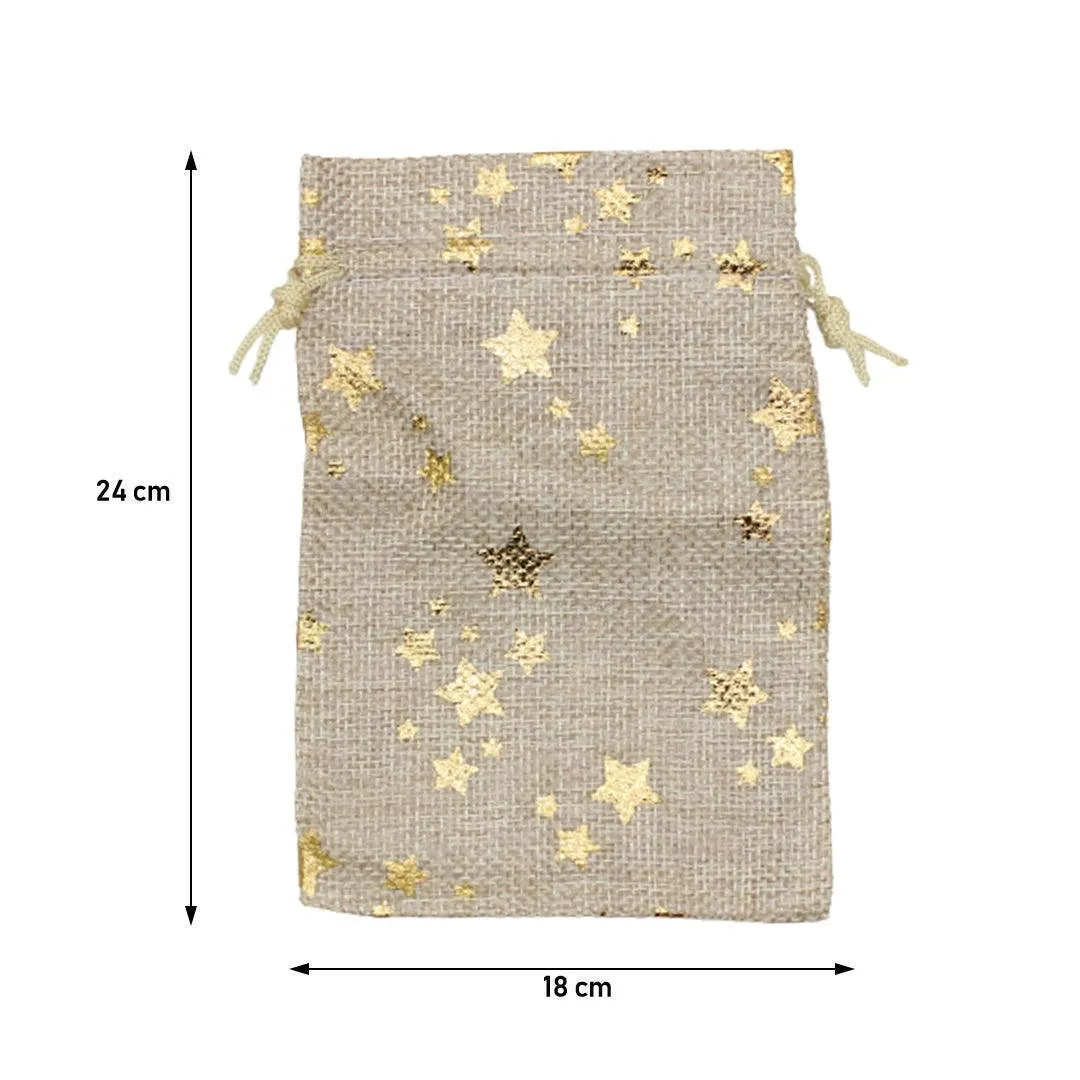 18x24 CM | Original Printed | Printed Potli Jute Bag | Gift Return Gifts Bags |  Drawstring Bags | Pack Of 10