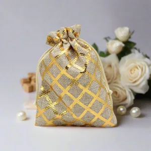 18x24 CM | Original Printed | Printed Potli Jute Bag | Gift Return Gifts Bags |  Drawstring Bags | Pack Of 10