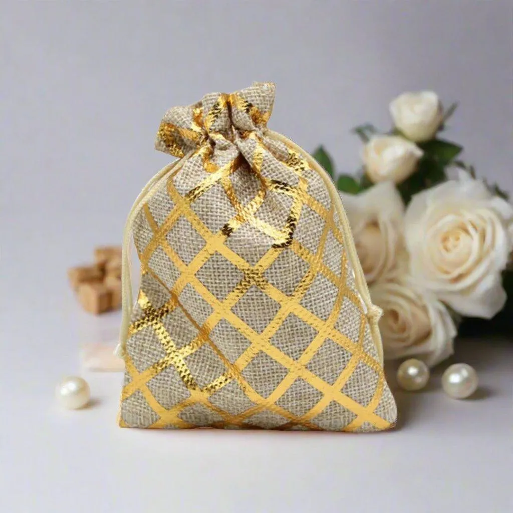 18x24 CM | Original Printed | Printed Potli Jute Bag | Gift Return Gifts Bags |  Drawstring Bags | Pack Of 10