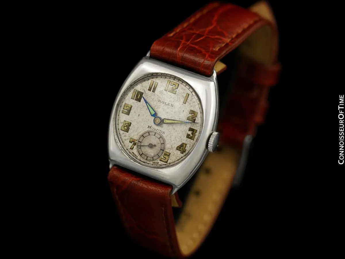 1920's Rolex Art Deco Vintage Mens Bow Tie Dial Tonneau Watch - Sterling Silver