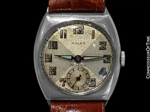 1920's Rolex Art Deco Vintage Mens Bow Tie Dial Tonneau Watch - Sterling Silver