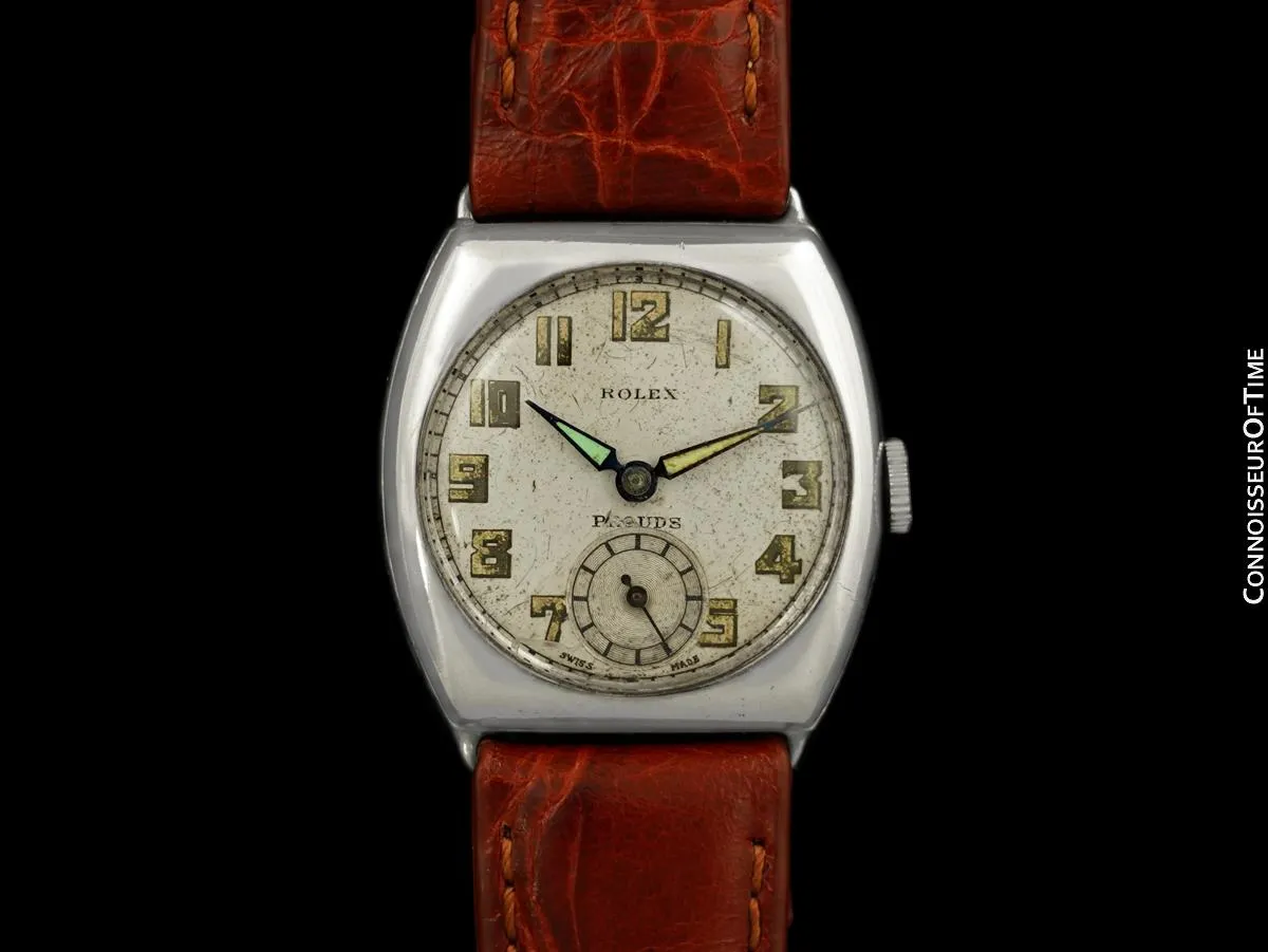 1920's Rolex Art Deco Vintage Mens Bow Tie Dial Tonneau Watch - Sterling Silver
