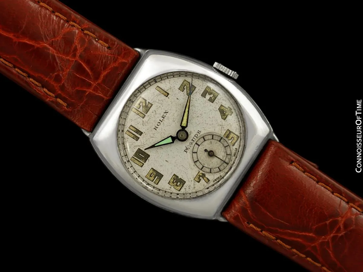 1920's Rolex Art Deco Vintage Mens Bow Tie Dial Tonneau Watch - Sterling Silver