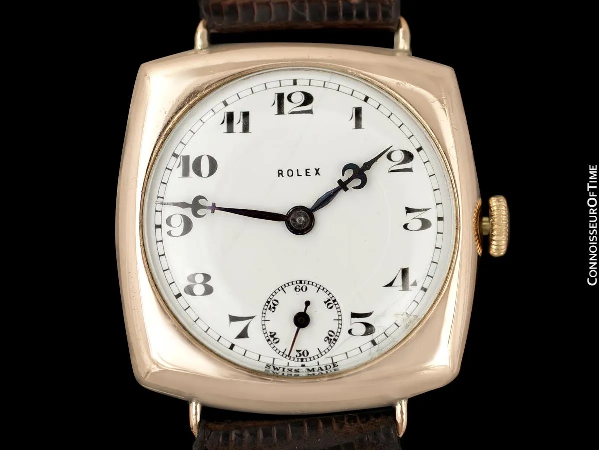 1927 Rolex Art Deco Vintage Mens Officer's Style Watch - 9K Gold