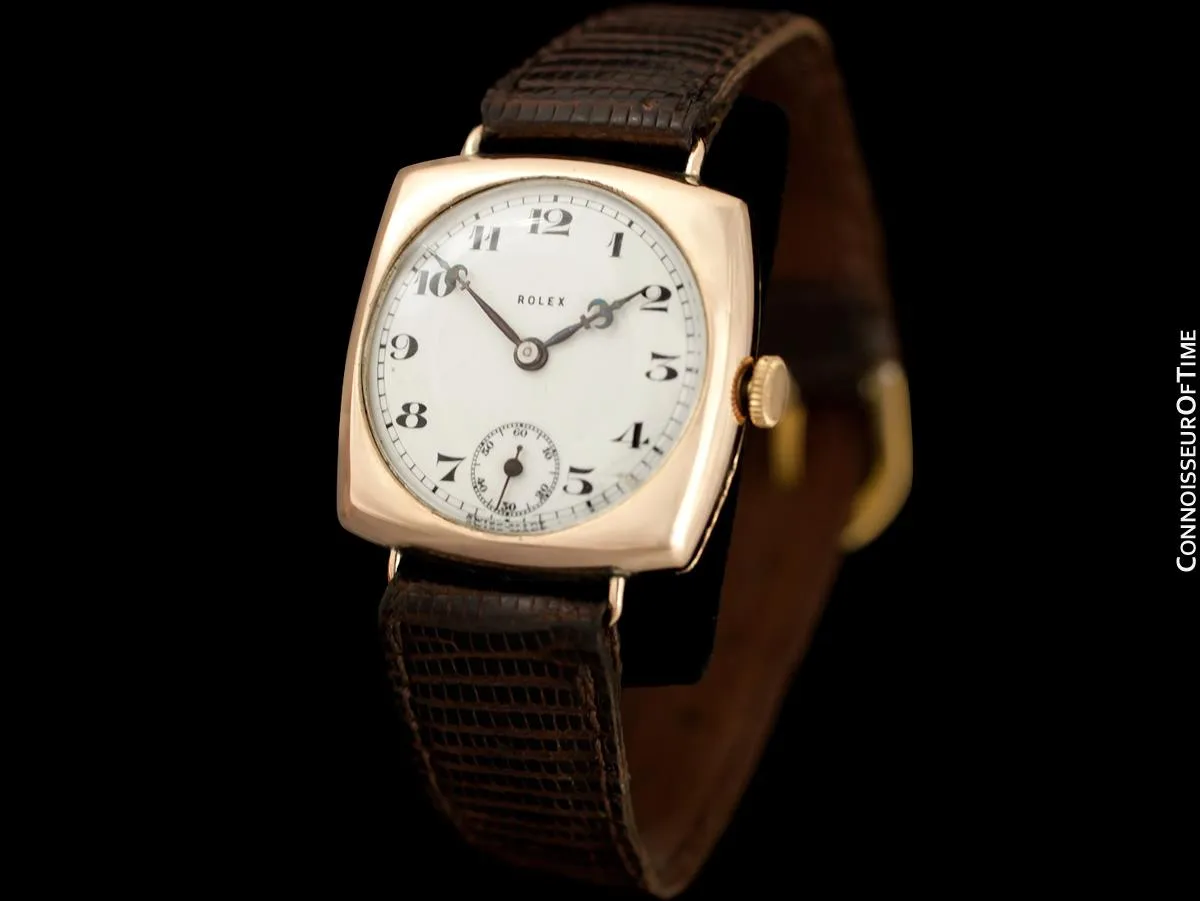 1927 Rolex Art Deco Vintage Mens Officer's Style Watch - 9K Gold