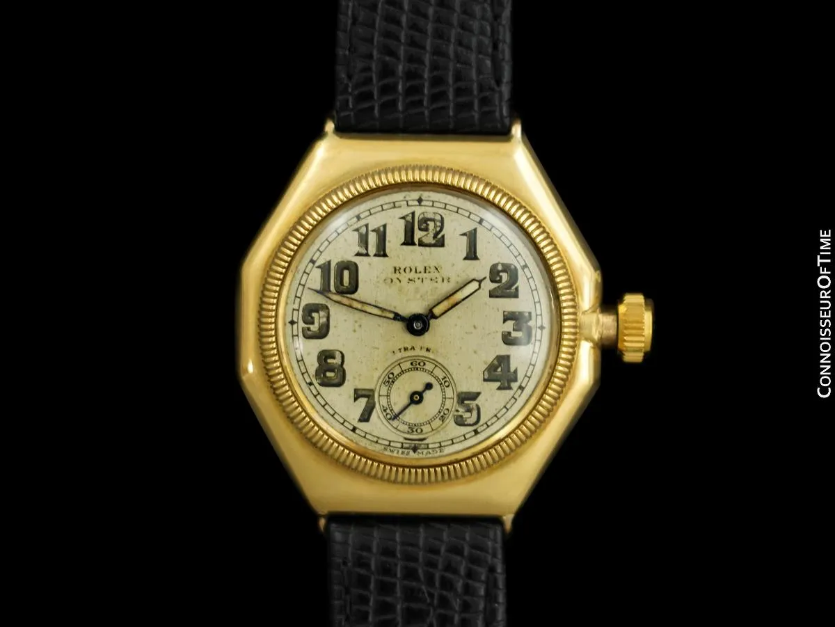 1930 Rolex Oyster Rare Vintage Mens 18K Gold Watch - Very Early Oyster