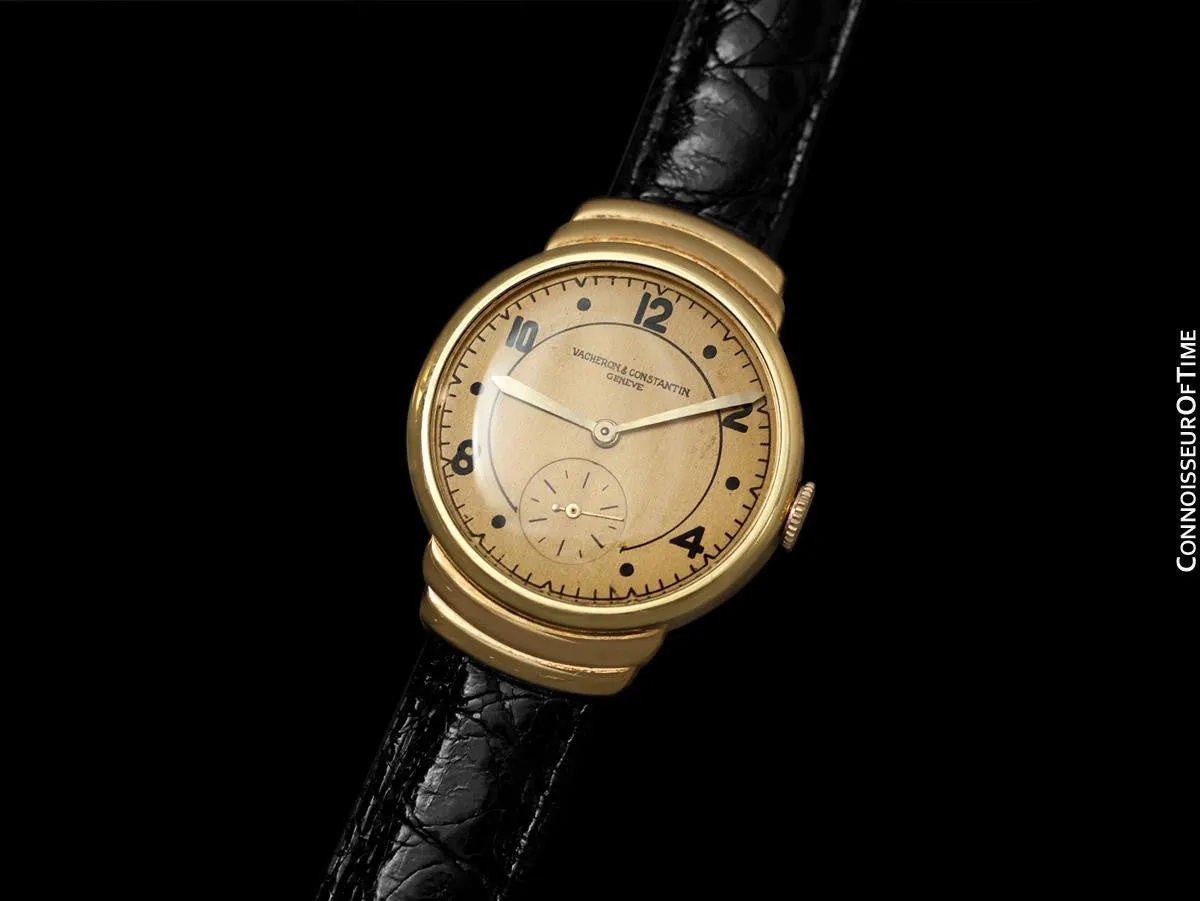 1930's Vacheron & Constantin Vintage Mens Midsize Art Deco Watch, 18K Gold - Hooded Lugs