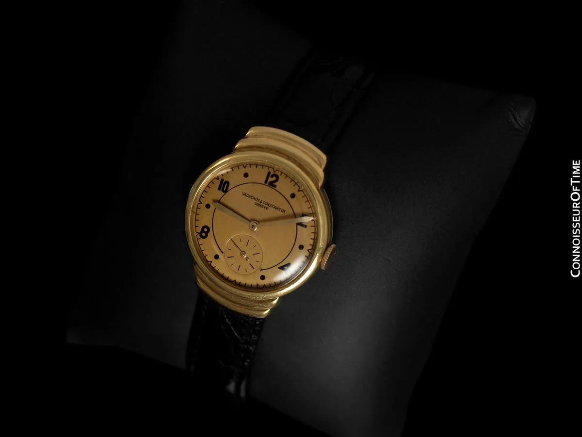 1930's Vacheron & Constantin Vintage Mens Midsize Art Deco Watch, 18K Gold - Hooded Lugs
