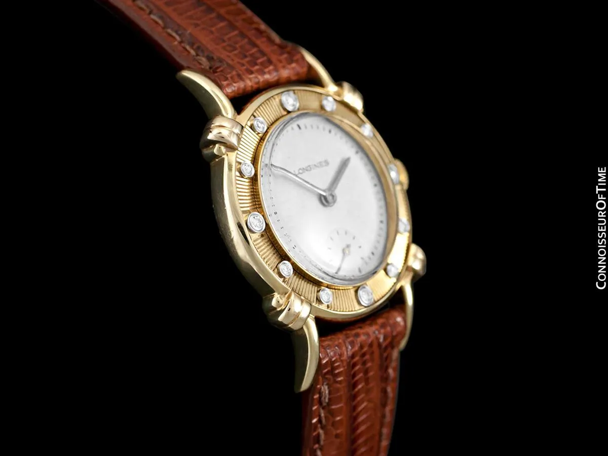 1948 Longines Vintage Mens Midsize Watch with Knot Lugs - 14K Gold & Diamonds