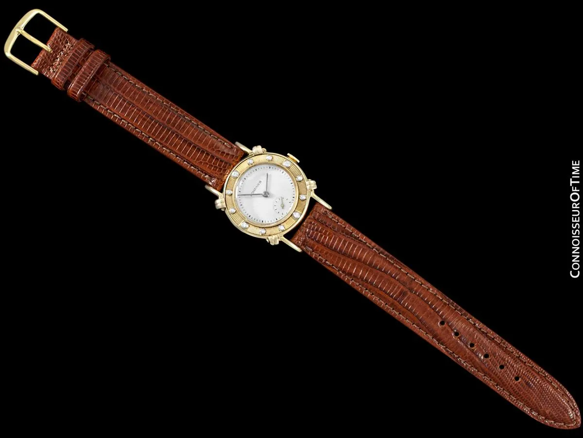 1948 Longines Vintage Mens Midsize Watch with Knot Lugs - 14K Gold & Diamonds