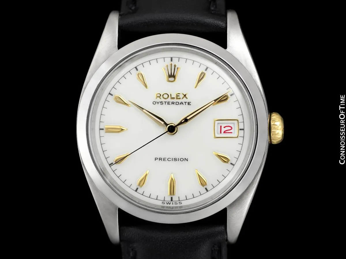 1956 Rolex Oysterdate Vintage Mens Handwound Watch with Roulette Date - Stainless Steel & 18K Gold
