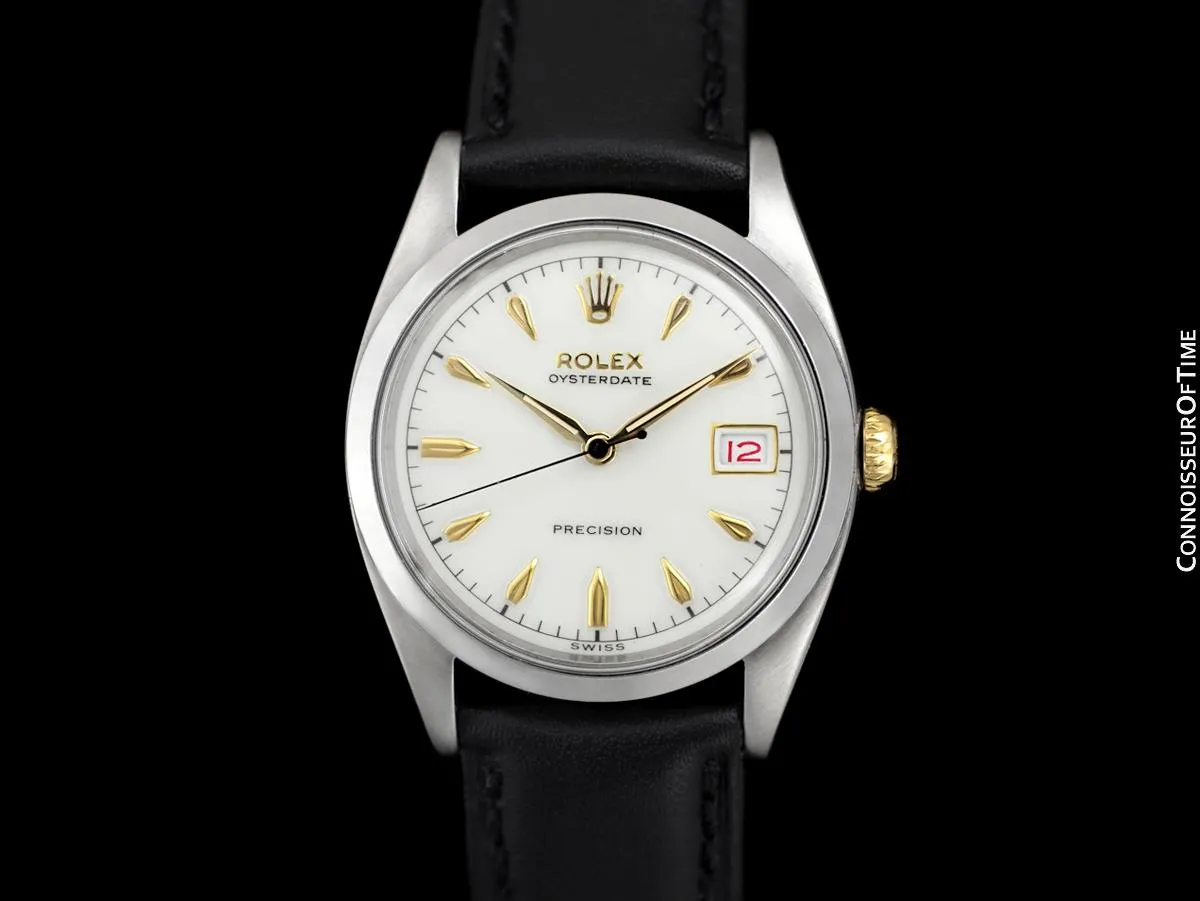 1956 Rolex Oysterdate Vintage Mens Handwound Watch with Roulette Date - Stainless Steel & 18K Gold