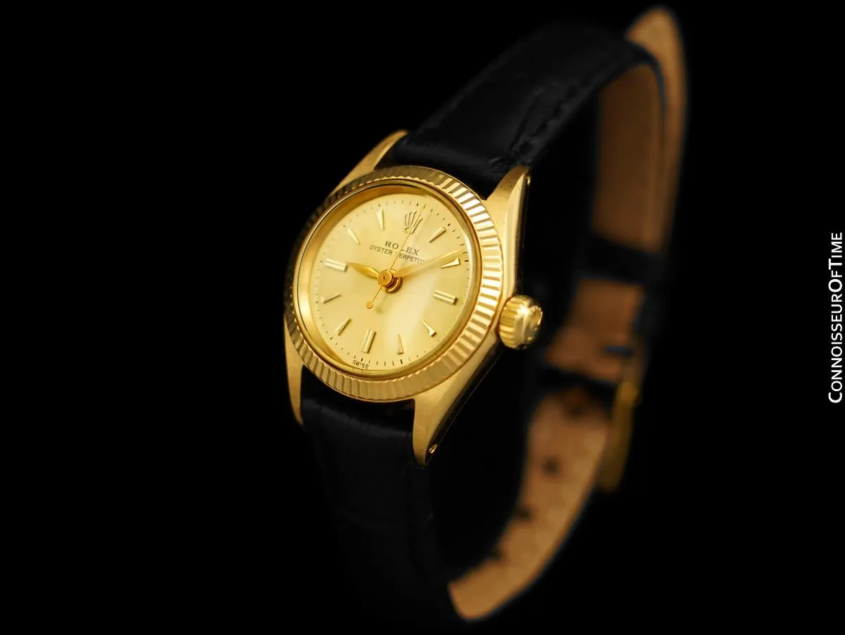 1960 Rolex Oyster Perpetual Ladies Vintage Watch with Champagne Dial - 18K Gold