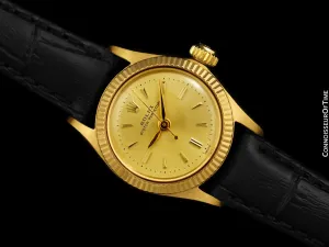 1960 Rolex Oyster Perpetual Ladies Vintage Watch with Champagne Dial - 18K Gold