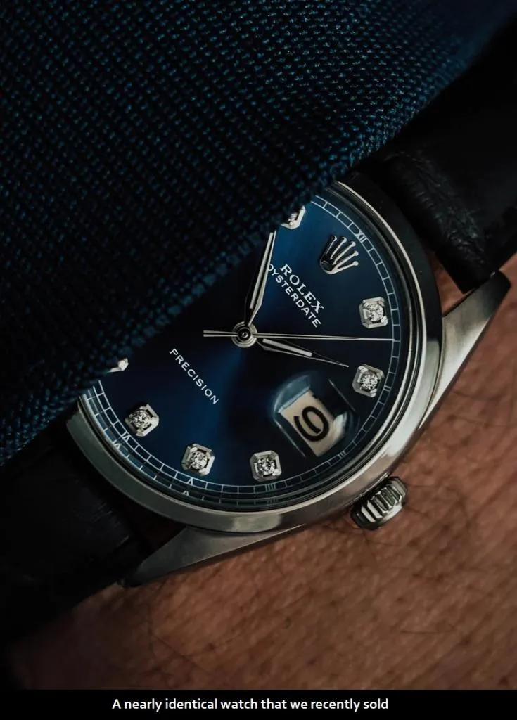 1960 Rolex Oysterdate Mens Vintage Ref. 6694 Date Watch with Blue Dial - Stainless Steel & Diamonds
