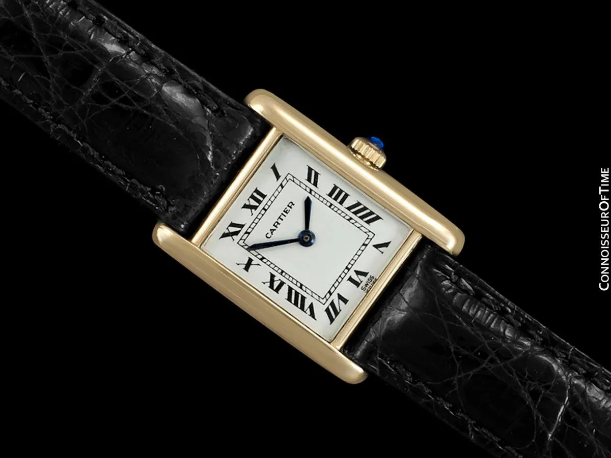 1960's Cartier Vintage Classic Ladies Handwound Tank Louis Watch - Solid 18K Gold
