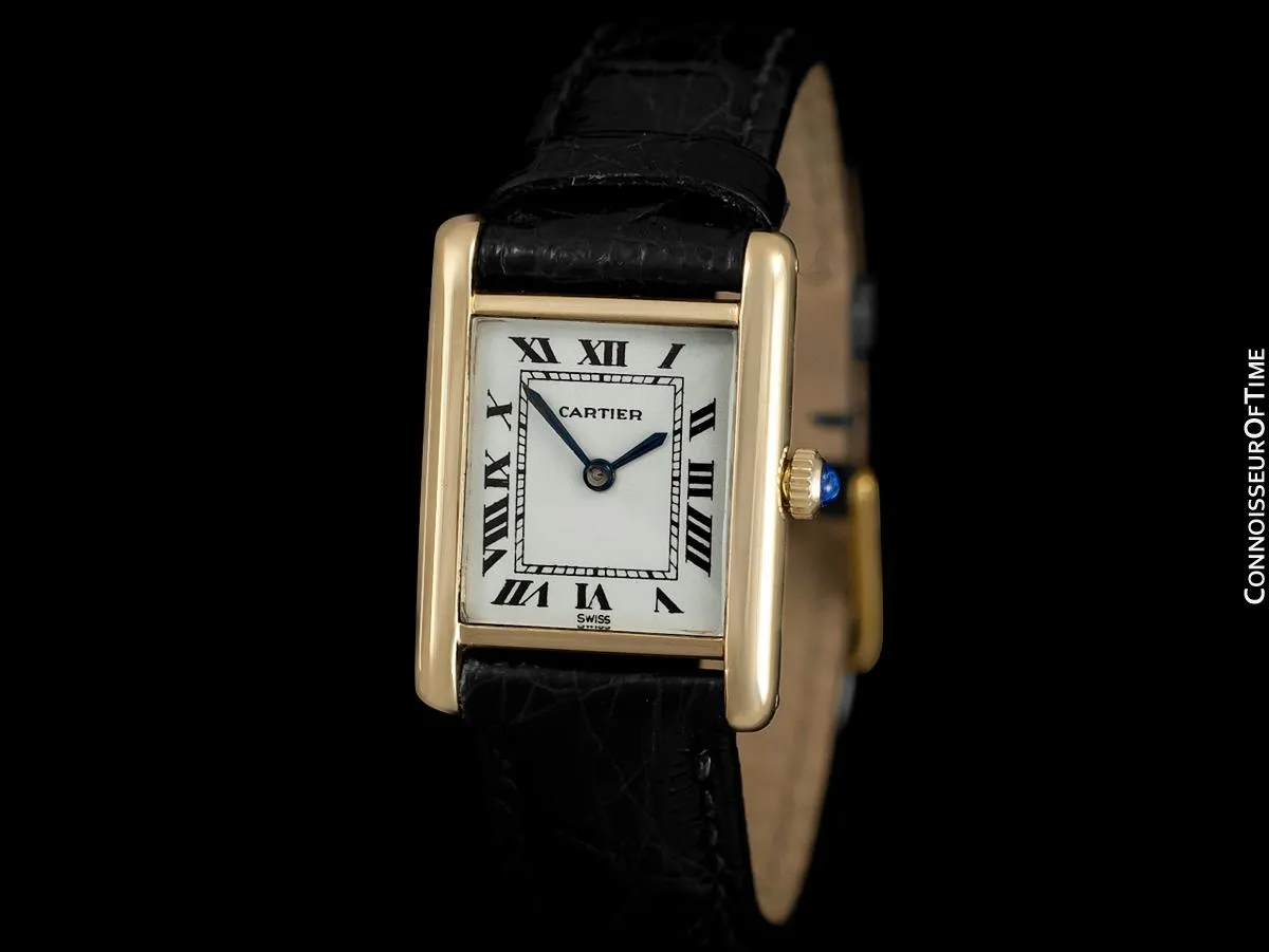 1960's Cartier Vintage Classic Ladies Handwound Tank Louis Watch - Solid 18K Gold