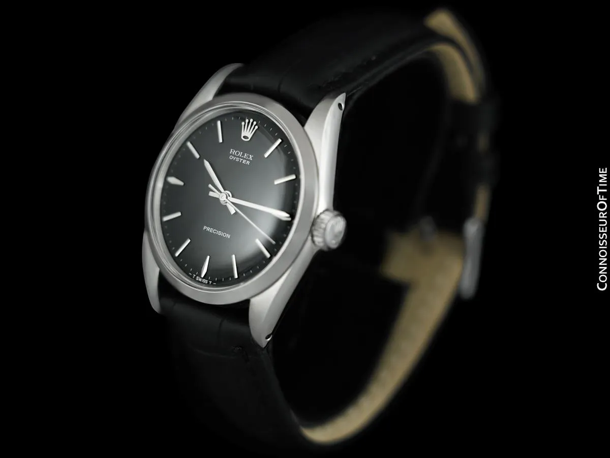 1966 Rolex Oyster Precision Classic Vintage Mens Handwound Watch with Black Dial - Stainless Steel