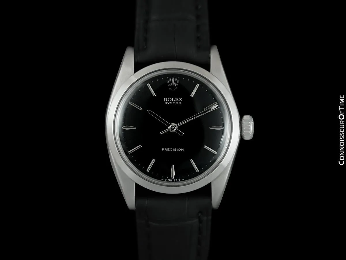 1966 Rolex Oyster Precision Classic Vintage Mens Handwound Watch with Black Dial - Stainless Steel