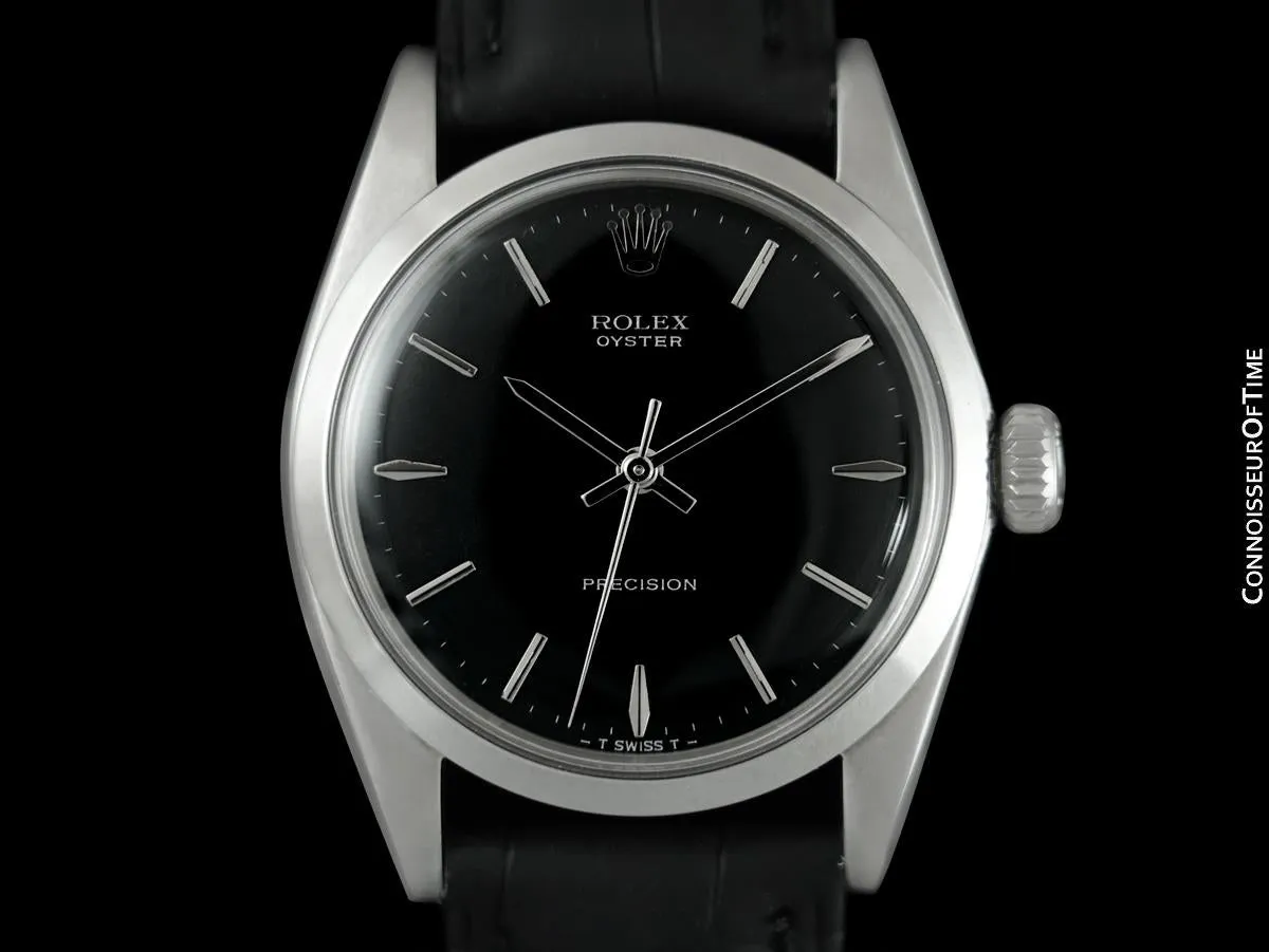 1966 Rolex Oyster Precision Classic Vintage Mens Handwound Watch with Black Dial - Stainless Steel