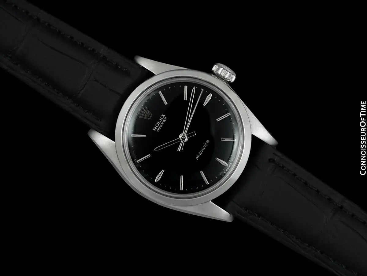 1966 Rolex Oyster Precision Classic Vintage Mens Handwound Watch with Black Dial - Stainless Steel
