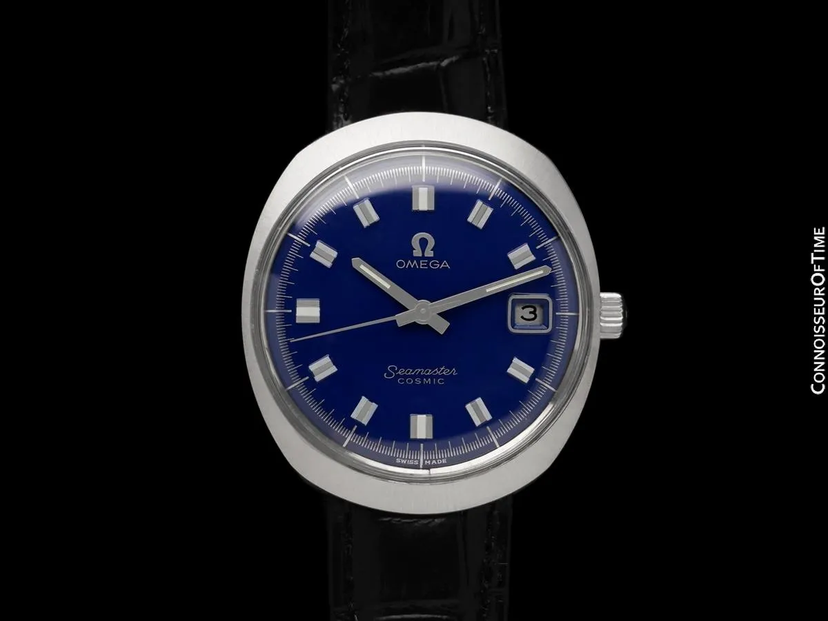 1968 Omega Seamaster Vintage Mens Handwound Watch with Navy Blue Dial - Stainless Steel