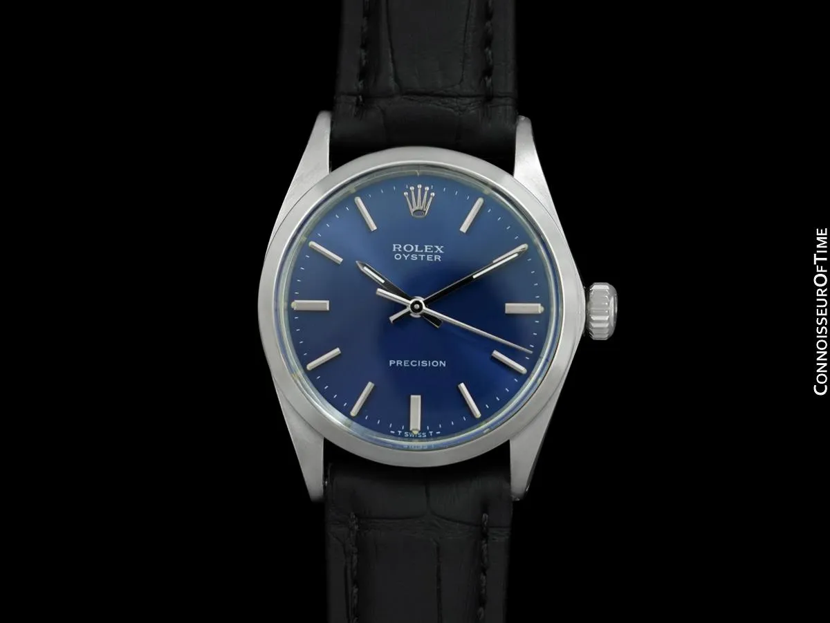 1969 Rolex Oyster Precision Classic Vintage Mens Handwound Watch with Blue Dial - Stainless Steel
