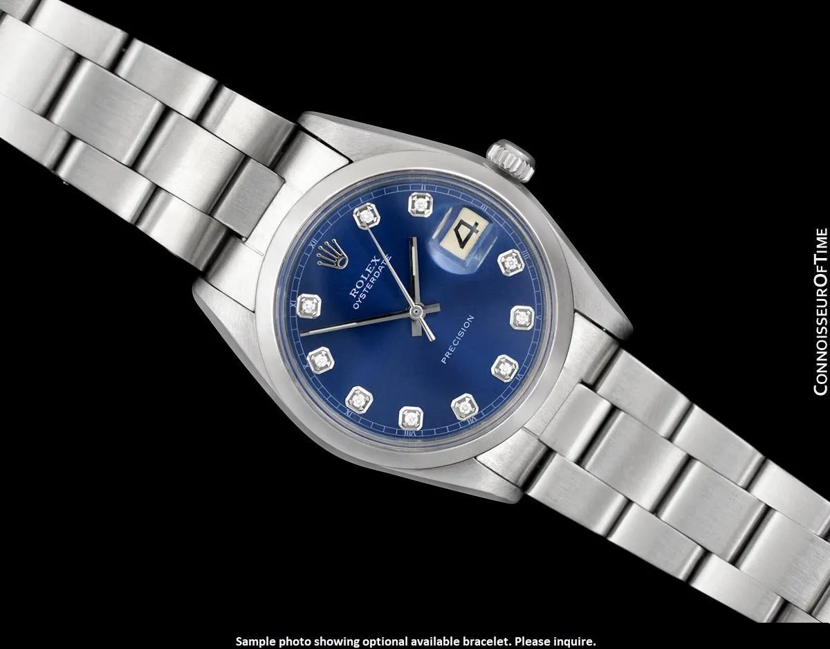 1969 Rolex Oyster Precision Classic Vintage Mens Handwound Watch with Blue Dial - Stainless Steel