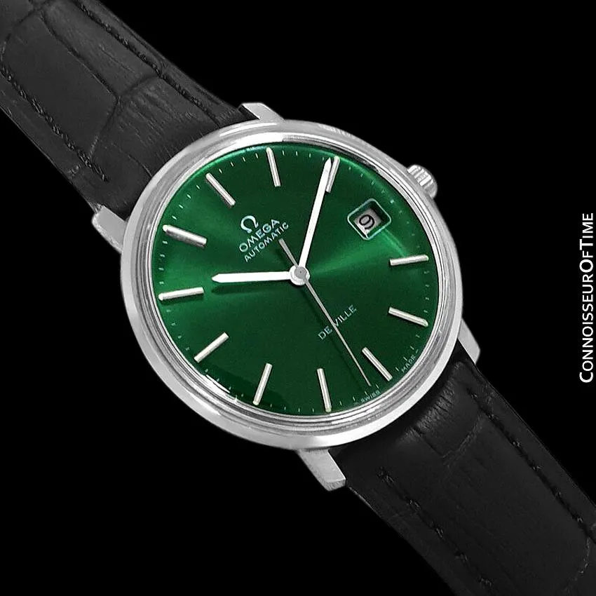 1971 Omega De Ville Vintage Mens Full Size Automatic Watch with Emerald Green Dial - Stainless Steel