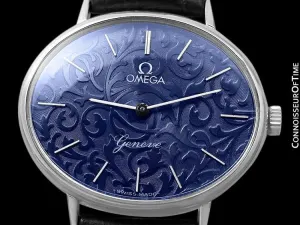 1974 Omega Geneve Vintage Ladies Handwound Beautiful Floral Dial Full Size Dress Watch - Stainless Steel