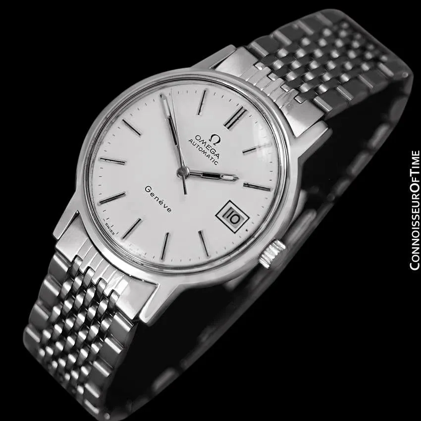 1974 Omega Geneve Vintage Mens Automatic Watch with Quick-Setting Date - Stainless Steel
