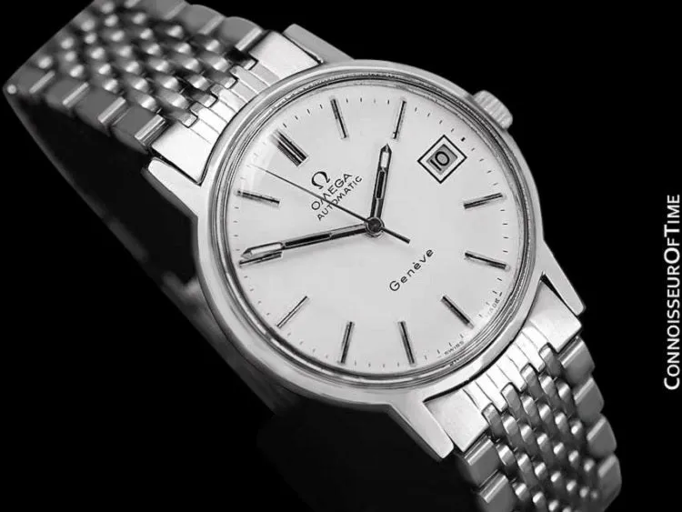 1974 Omega Geneve Vintage Mens Automatic Watch with Quick-Setting Date - Stainless Steel