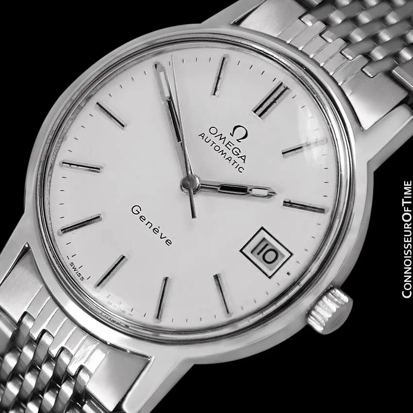 1974 Omega Geneve Vintage Mens Automatic Watch with Quick-Setting Date - Stainless Steel