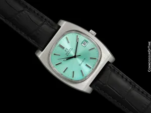 1974 Omega Geneve Vintage Mens TV Shaped Watch with Tiffany Blue Dial - Stainless Steel