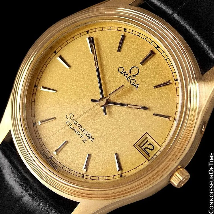 1982 Omega Seamaster Cherbourg Classic Vintage Mens Accuset Watch - 18K Gold Plated & Stainless Steel