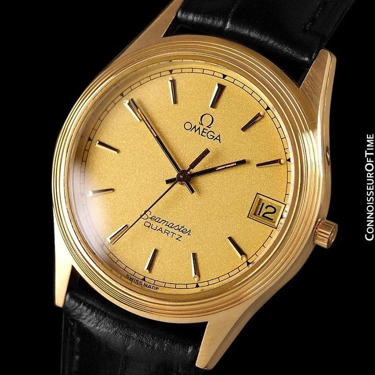 1982 Omega Seamaster Cherbourg Classic Vintage Mens Accuset Watch - 18K Gold Plated & Stainless Steel