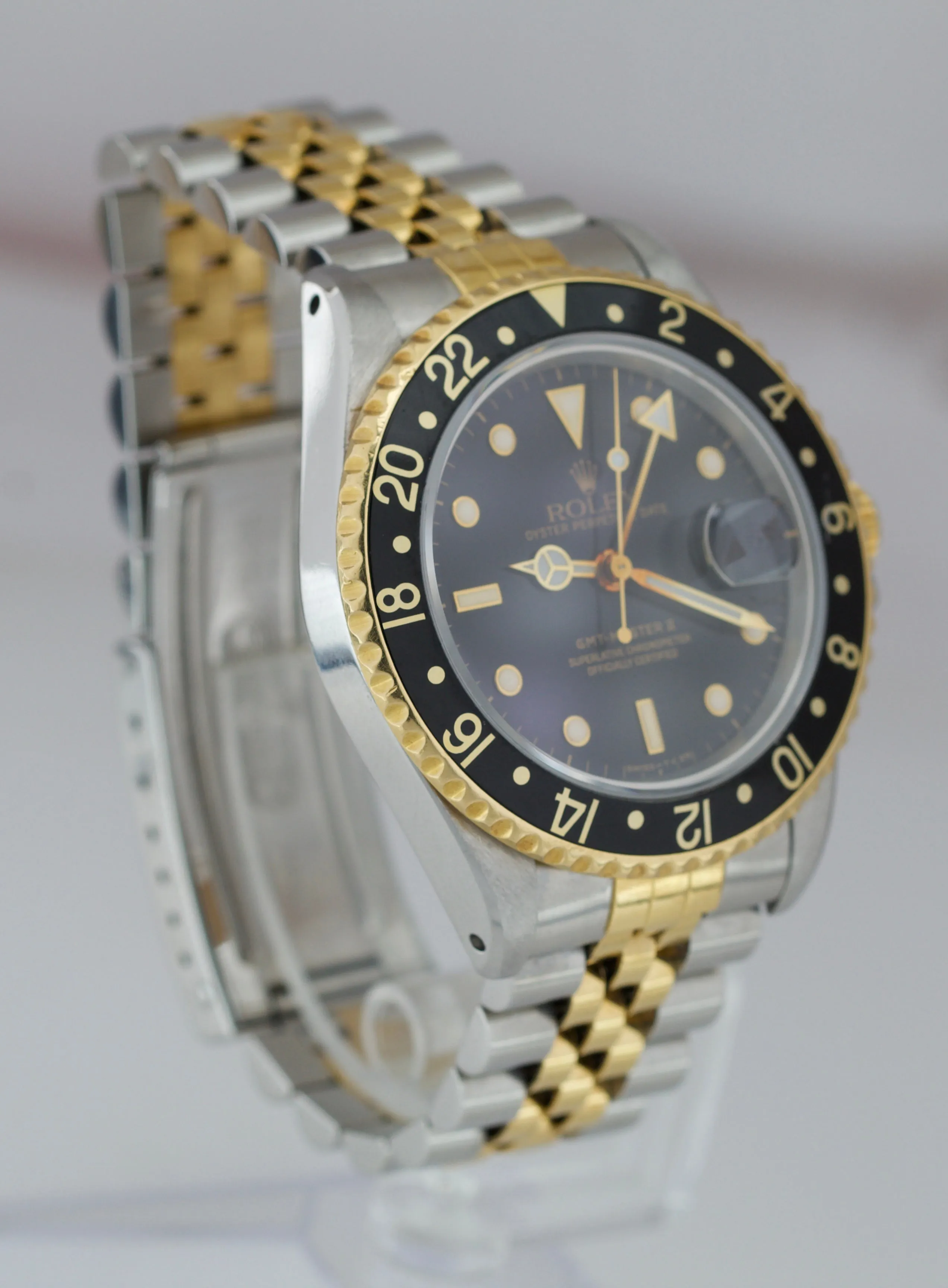 1989 Rolex GMT-Master II 16713 L Two-Tone Gold Steel Black Jubilee 40mm Watch