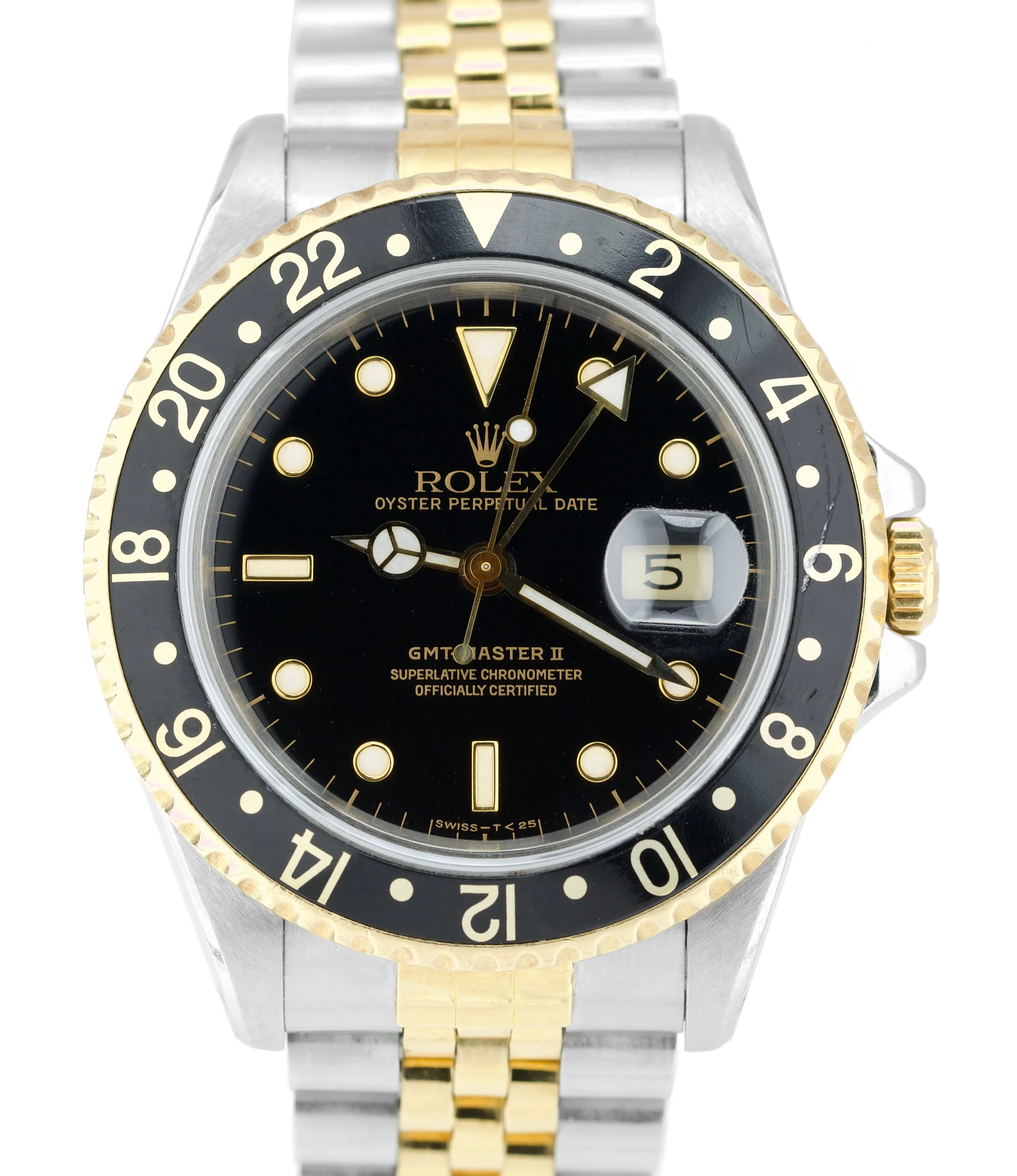 1989 Rolex GMT-Master II 16713 L Two-Tone Gold Steel Black Jubilee 40mm Watch