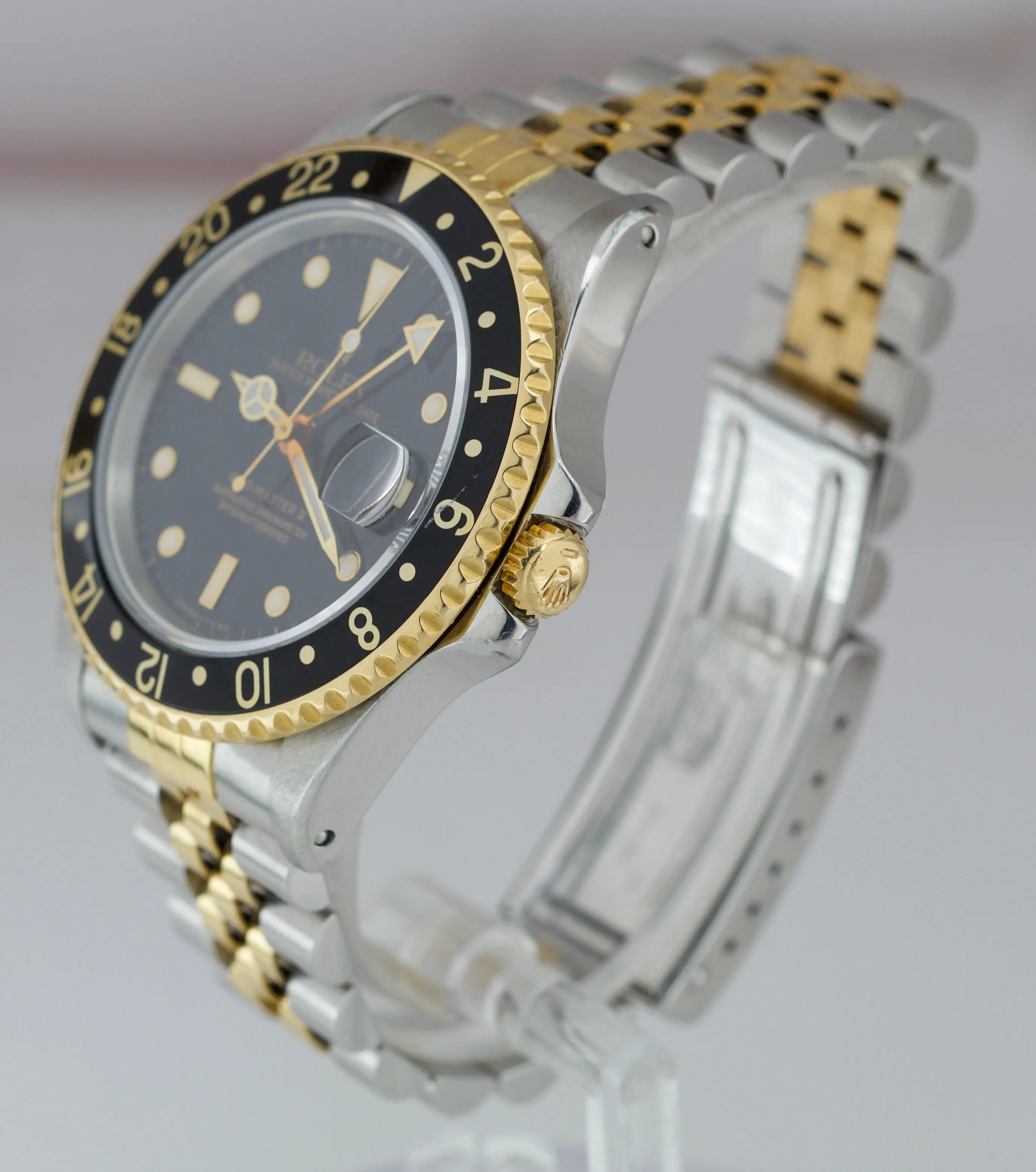 1989 Rolex GMT-Master II 16713 L Two-Tone Gold Steel Black Jubilee 40mm Watch