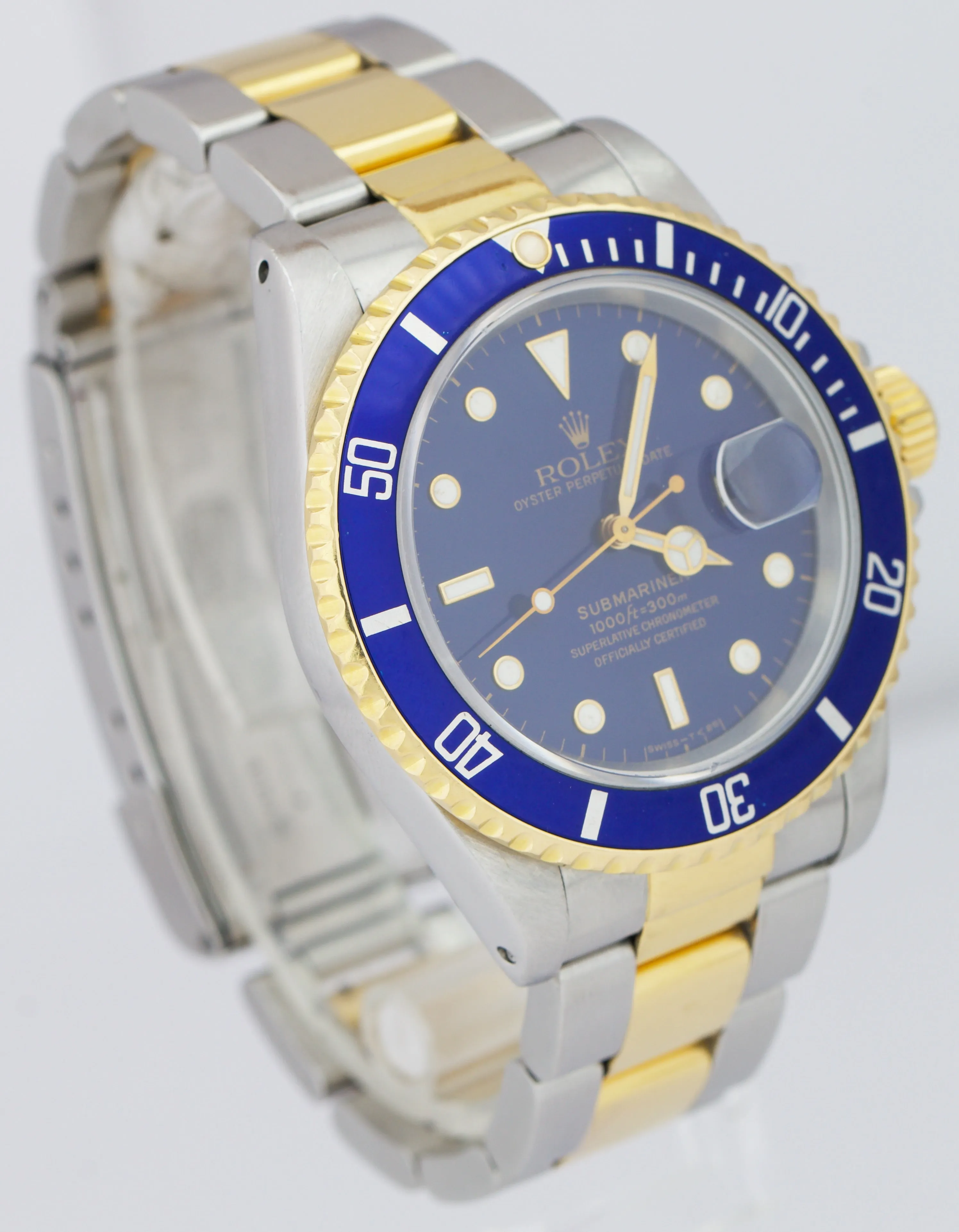 1994 Rolex Submariner Date Two-Tone Steel Gold Blue 40mm Watch 16613 LB FULL SET