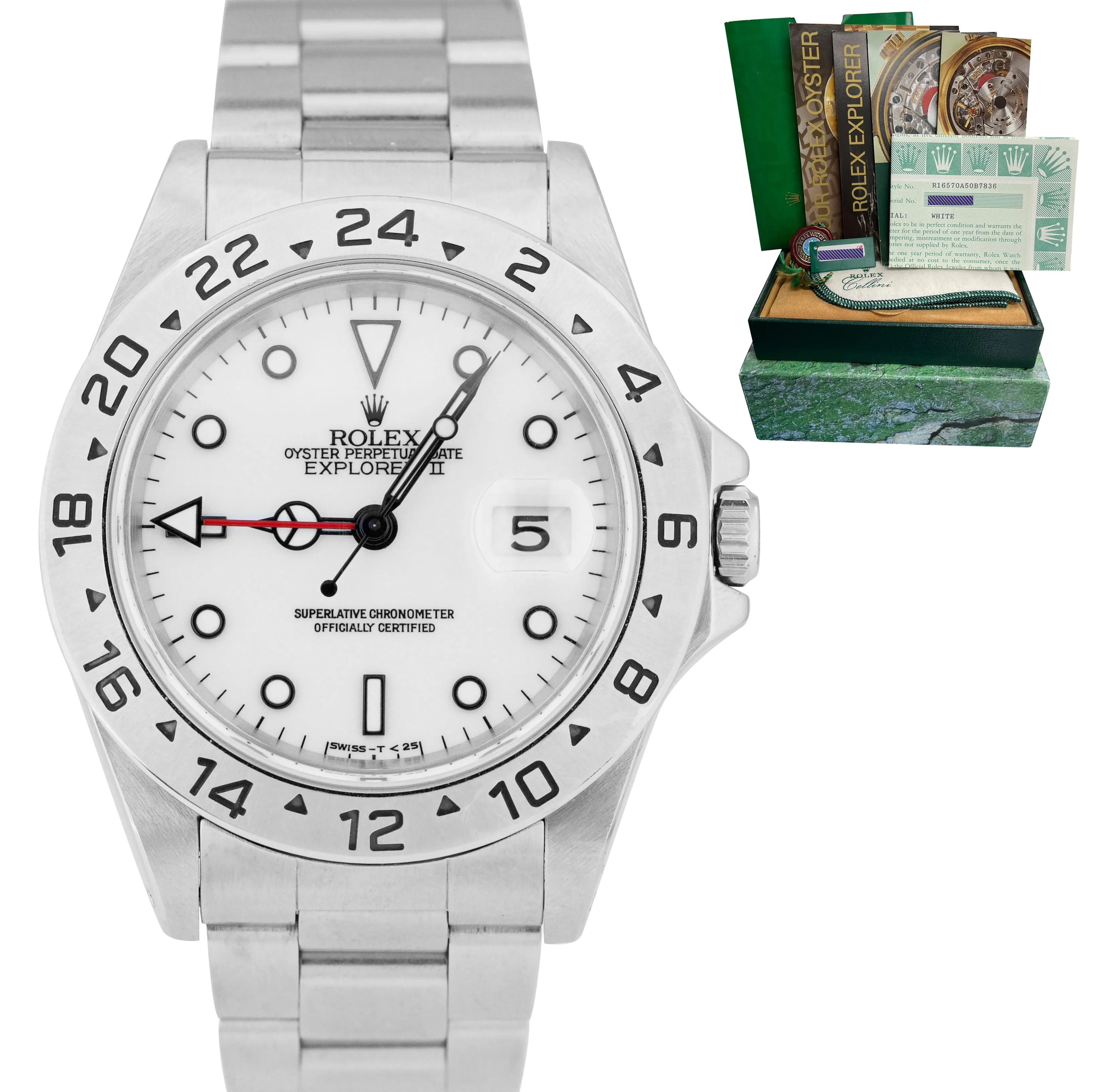 1995 Rolex Explorer II Polar White Stainless 40mm GMT 16570 Date Watch COMPLETE