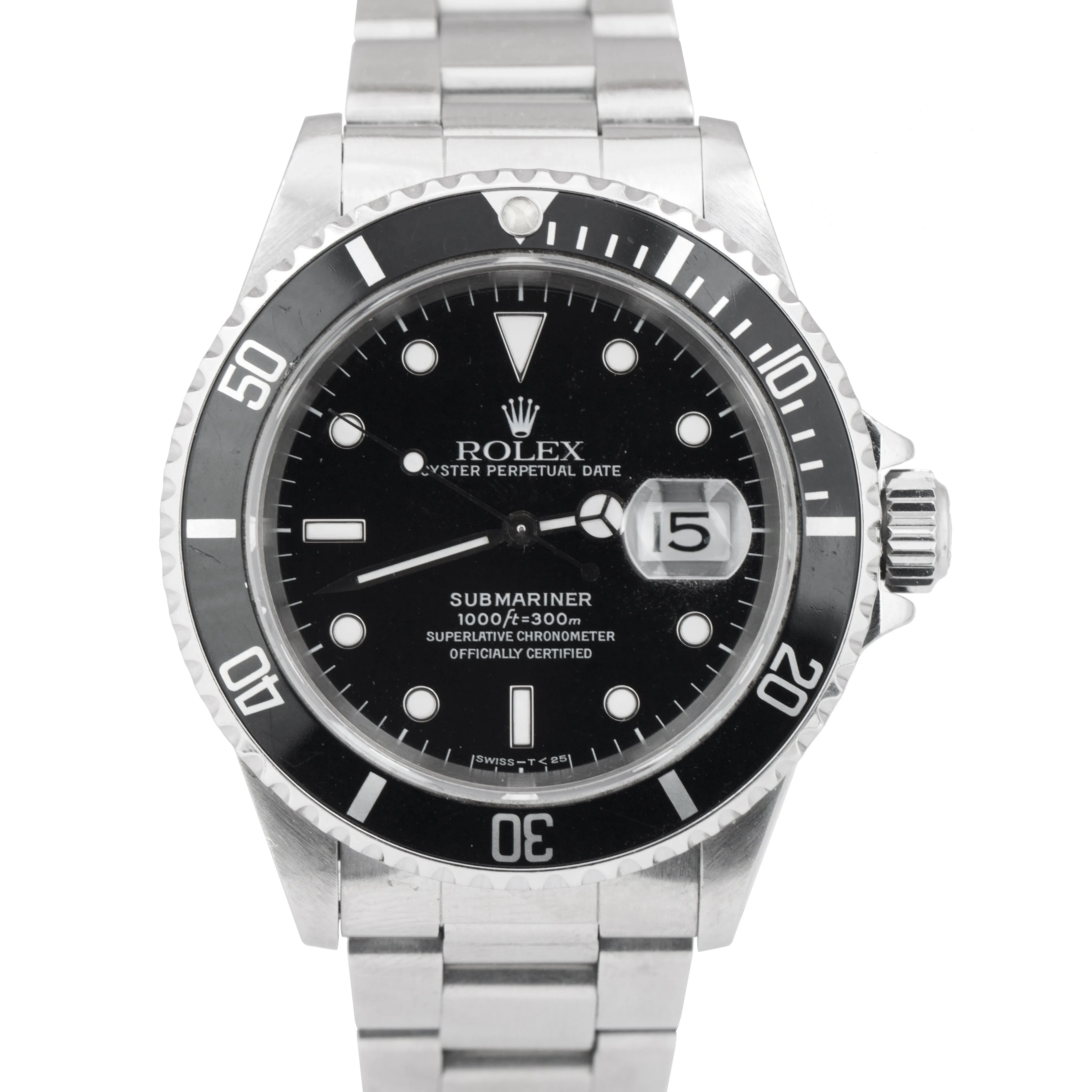 1996 Men's Rolex Submariner Date 40 mm Black Stainless Steel Dive Watch 16610