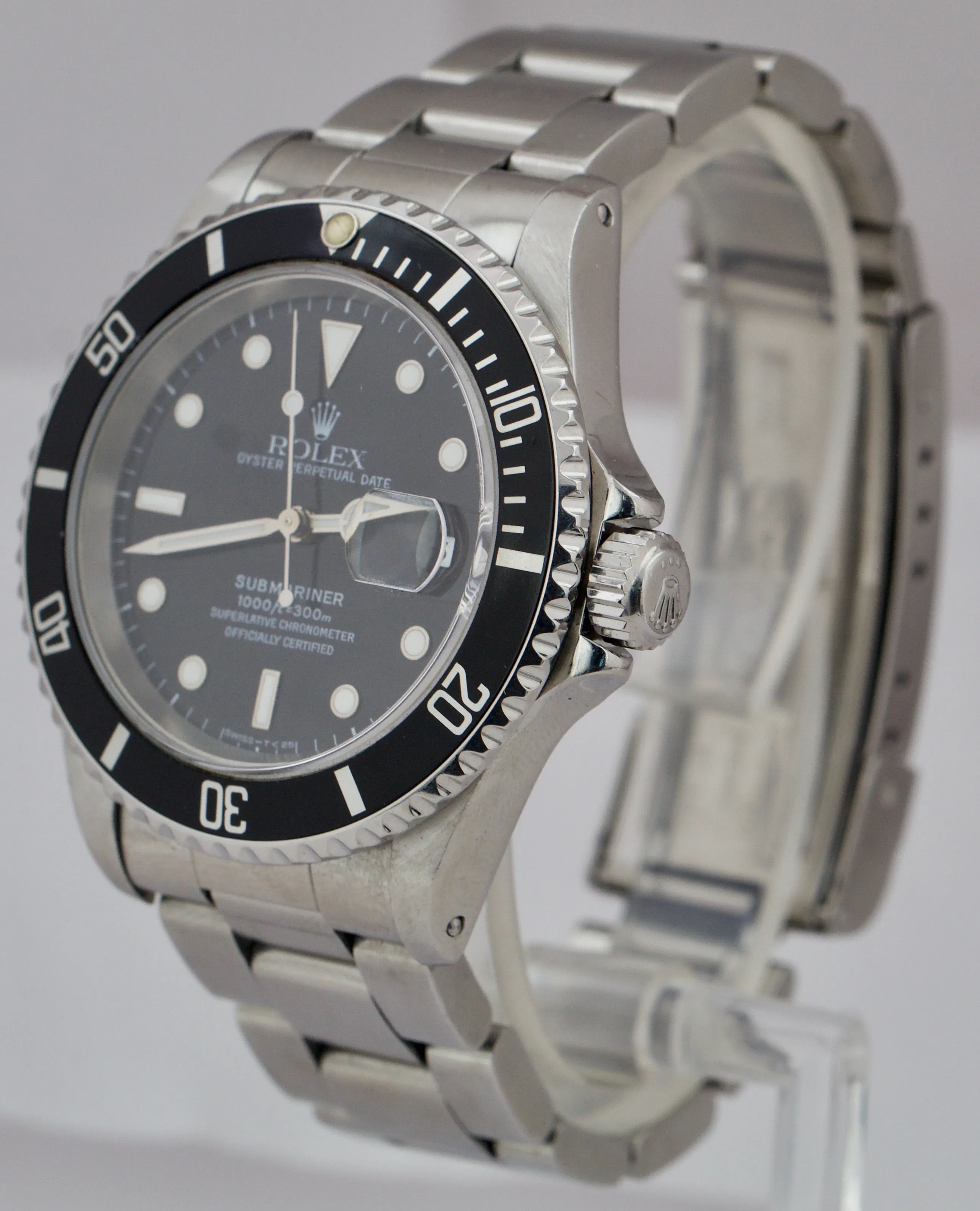 1996 Men's Rolex Submariner Date 40 mm Black Stainless Steel Dive Watch 16610